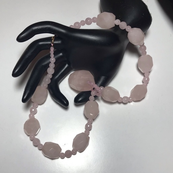 Vintage Faceted Rose Quartz Gemstone 14K Gold Clasp Beaded Pendant Necklace 18”L - Picture 14 of 16